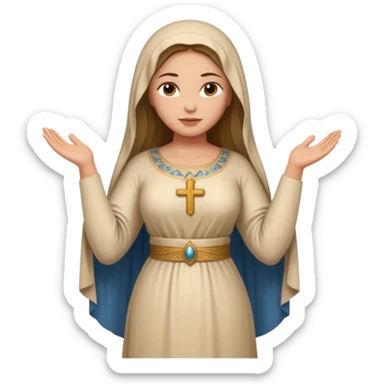 fullbody Mary Magdalene, voluptuous and strong, very pretty detailed face, plain light tan biblical dress, arms down pose, emoji style sticker