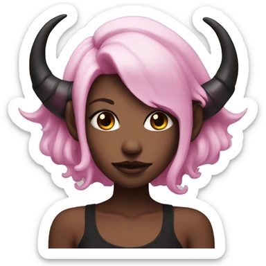 demon girl with black and pink hair and horns  sticker