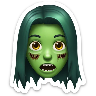 Green Zombie brunette long hair girl with mouth open horror  sticker