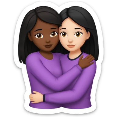 Two best friends hugging, one black girl and one white girl with black hair sticker