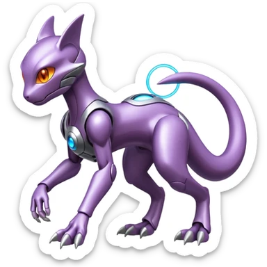 Mechanical Miraidon-Mewtwo-Fakémon-hybrid-creature (full body) with glowing eyes  sticker