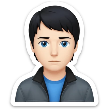 Neil McCormick from Mysterious Skin with blue eyes, black hair, black shirt, gray jacket sticker