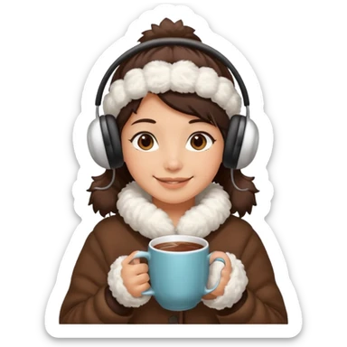 A cozy vendor with fluffy earmuffs, handing out steaming cocoa with a warm smile. sticker