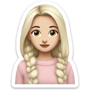 Pretty darkbrown eyed white girl with black hair light pink sweater cozy sticker