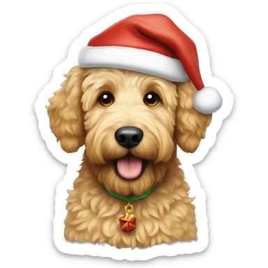 golden doodle dog with a santa hat  sticker
