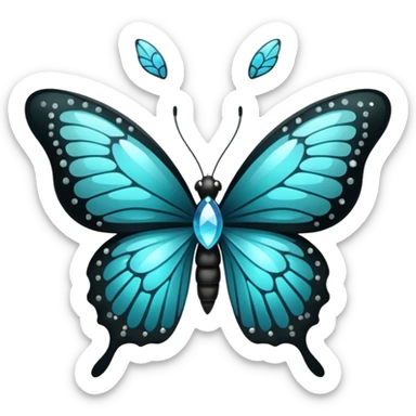 Black with aquamarine color sparkly Winged butterfly  sticker