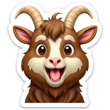 Cinematic Cute Yawning Brown Goat Portrait Emoji, Head tilted slightly with a dramatic, wide-open yawn, showcasing a soft, downy brown fur with delicate horns and gently drooping ears, round eyes barely open in drowsy contentment, Simplified yet irresistibly adorable features, highly detailed, glowing with a soft, cozy glow, high shine, relaxed yet expressive, stylized with a touch of rustic whimsy, bright and endearing, soft glowing outline, capturing the essence of a sleepy yet affectionate goat, so drowsy it feels like it could stretch out of the screen and curl up for a nap! sticker