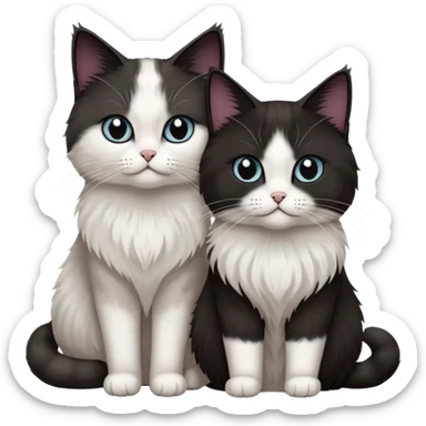 2 chats noirs et blancs qui se ressemblent, même taille et même couleur, l'une poil court l'autre poil ragdoll sticker