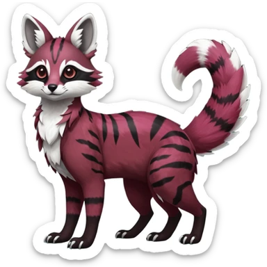 Rare realistic dark-burgundy grey black gradients lush tropical exotic cute epic pretty beautiful handsome gorgeous aesthetic colorful vibrant Vernid-Protogen-Primagen-Wickerbeast-Genet-Trico-species-Fakemon-hybrid-creature by LiLaiRa, beautiful intricate markings, full body sticker
