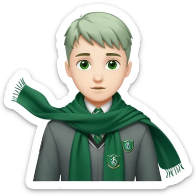 Student in Slytherin uniform with green and silver scarf falling over sticker
