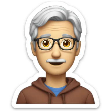 professor with short grey hair and no beard an wearing a blue hoodie olds a book in his hand sticker