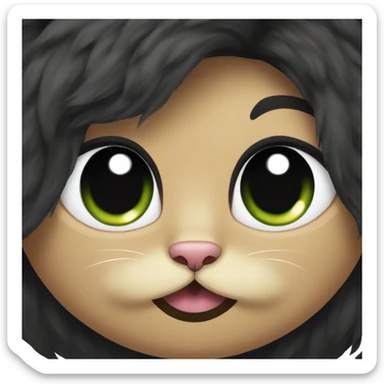 cat with black long haired fluffy girl cat with reen eyes and black fur sticker