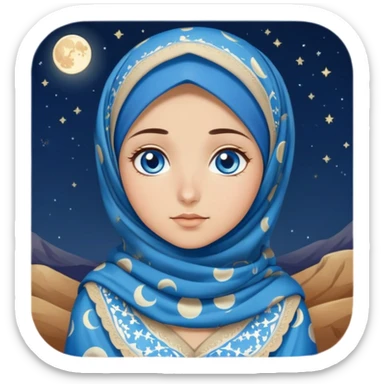 Turkish beautiful finish Konya girl blue eyes with moon patterned hijab dress and watching the moonlight sky on the ground  sticker