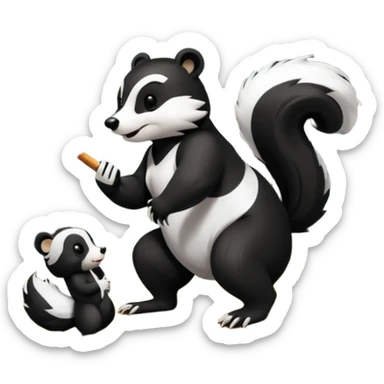 skunk smoking a cigarette chasing a bear sticker