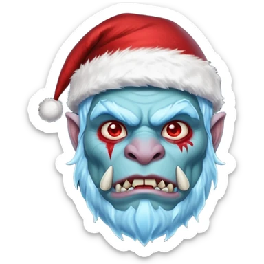 Fantasy orc portrait emoji, Santa Claus hat with icy texture, frozen scar glowing deep red against icy blue skin tones, primal winter survival theme, restrained detail, clean readable emoji style, male/female variant
 sticker