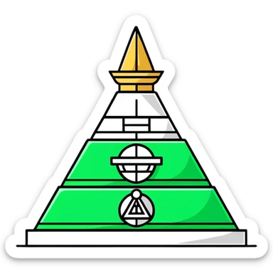 Minimalist Maya pyramid and ritual knife symbols, white and deep green only, flat design with clean lines sticker