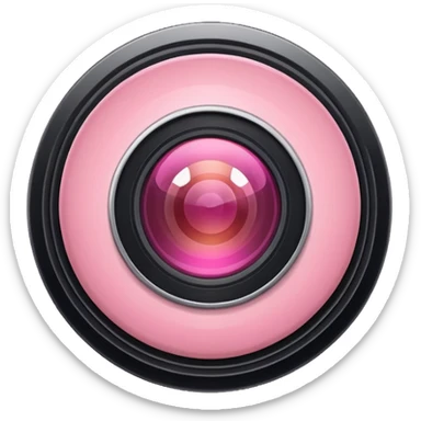 A round camera lens, apple emoji style, minimalist, with highlights, pink, only lens, variant 3 sticker
