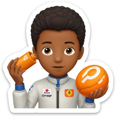 black kid playing orange formula 1 toy sticker
