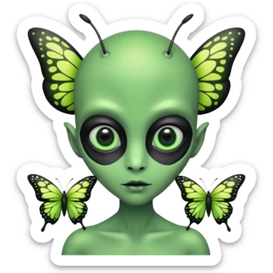 an alien with butterflies sticker
