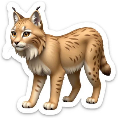 Cinematic-Lynx-Realistic-Full-Body-Standing on all fours-Emoji – head tilted dramatically, fur with faint spotting, long legs and large paws poised elegantly, simplified yet realistic focused features, highly detailed, glowing with an almost sarcastic glow zoomed out showing fluffy shoulders sticker