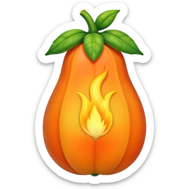 Starting from the current papaya emojis, use the second one as baseline. Modify the emoji slightly to make use of a flamlet to approximate the shape and color of the papaya sticker
