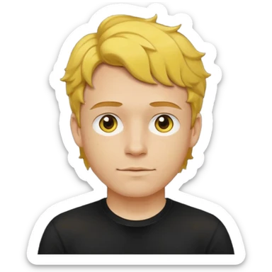 a yellow-faced standard man short wavy light-brown hair wearing a black t-shirt, face and shoulders. The yellow of the face is very bright. sticker