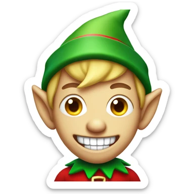 an evil christmas elf smiling with sharp teeth sticker