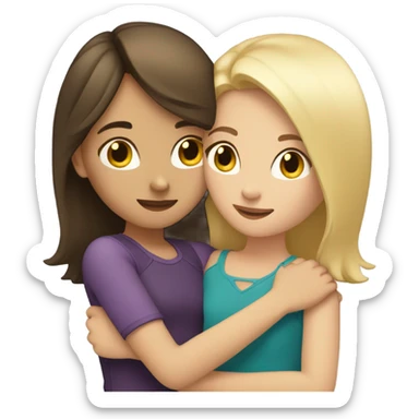 Brunette Girl hugs blonde girl both are caucasian sticker