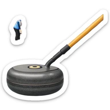 An icon showing a close-up of a curling stone sliding across the ice with a broom beside it. The scene is set in a brightly lit stadium, with detailed spectator stands in the background. Transparent background highlights the focus, skill, and atmosphere of the curling sport. sticker