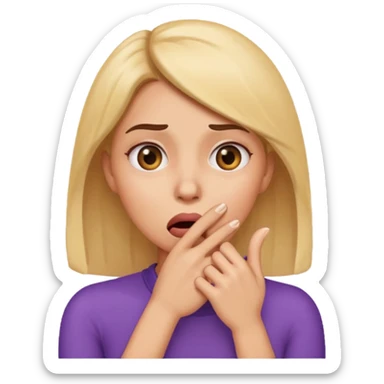 scared woman with her hand on mouth, emoji style, more details, sideways pose sticker
