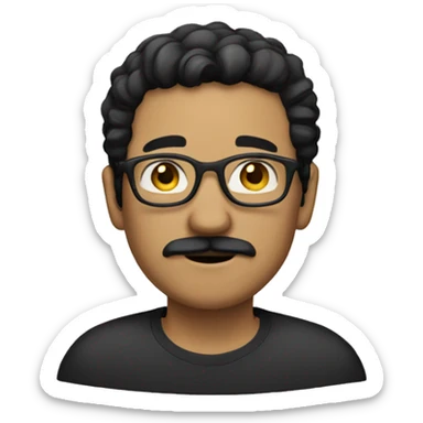 man with black hair, mustache, beard and wearing glasses or light skin color sticker