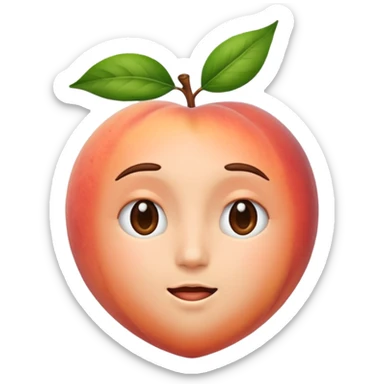 shaking face emoji with peach-like colors and a subtle peach leaf on top, merging both elements sticker