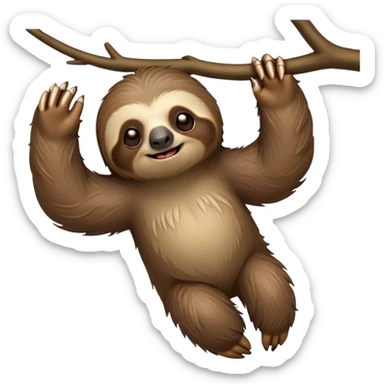 cinematic-sloth-realistic-full-body-hanging-emoji,-long-curved-claws-clinging,-thick-shaggy-brown-fur-slightly-ruffled,-head-tilted-dramatically,-slow-blinking-eyes-filled-with-serene-wisdom,-simplified-yet-realistic-focused-features,-highly-detailed,-glowing-with-an-almost-sarcastic-glow sticker