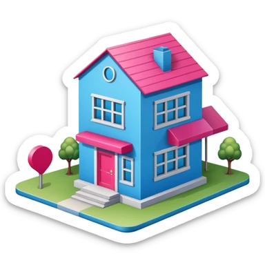 The building houses the Ozon order pickup point in its signature blue (digital blue) and raspberry colors. sticker