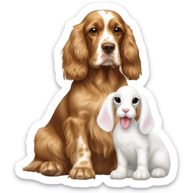 Golden english cockerspaniel with white bunny  sticker