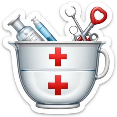 An icon featuring The Hygeia Vessel, a red cross, symbolizing medicine. The design includes medical tools and symbols, representing healthcare, diagnosis, and healing practices. Transparent background highlights the profession and study of medicine. sticker