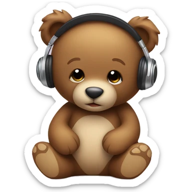 Cute teddy bear listening music sticker