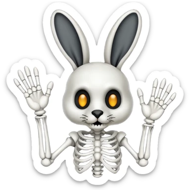 Emoji tête de Lapin squelette noire qui fait bonjour de la main  sticker