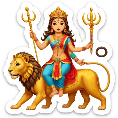 Divine Mother Durga & Lion in traditional pose. sticker
