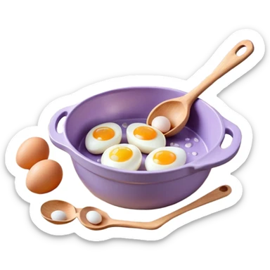 a lilac ceramic mixing bowl with a wooden spoon stirring and sitting next to it is a dozen eggs with the carton lid open sticker