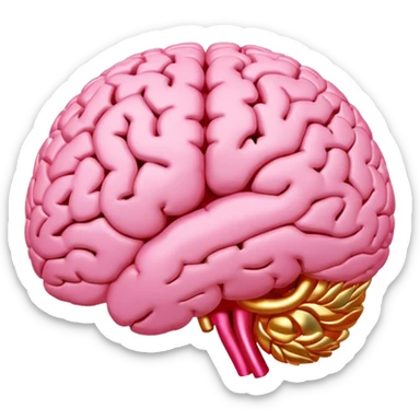 A pink brain with elegant golden details and accents,  In the center of the brain, there's a clean, empty space or hollow area, as if a part is carved out.  sticker