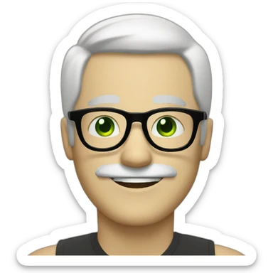 happy man white hair black mustache round black glasses green eyes sticker