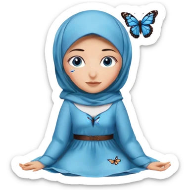 Turkish beautiful finish Konya girl blue eyes with hijab and butterfly dress on the floor  sticker