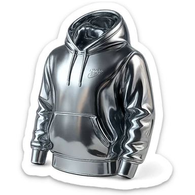 A white man with a goatee wearing a shiny chrome hoodie (the hoodie is chrome, not the skin), shaking hands with a Chinese man with natural skin tones. The white man is handing a briefcase of green dollar bills to the Chinese man. An AMG car is in the background. Lifelike, realistic style. sticker