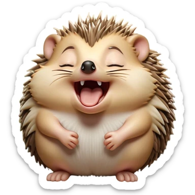 Cinematic Silly Yawning Hedgehog Portrait Emoji, Head tilted with a dramatic, wide-open yawn revealing a tiny, adorable snout and droopy quills, with sleepy, half-closed eyes, Simplified yet irresistibly cute features, highly detailed, glowing with a soft, cozy woodland light, high shine, relaxed yet humorously expressive, stylized with a dash of whimsical forest charm, soft glowing outline, capturing the essence of a drowsy yet endearing hedgehog that appears ready to stretch and yawn its way into your heart! sticker