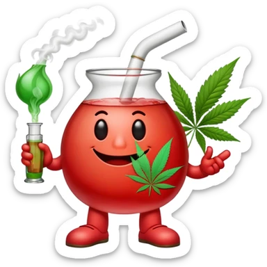 Kool-Aid Man character with legs smoking a bong with cannabis leaf nearby sticker