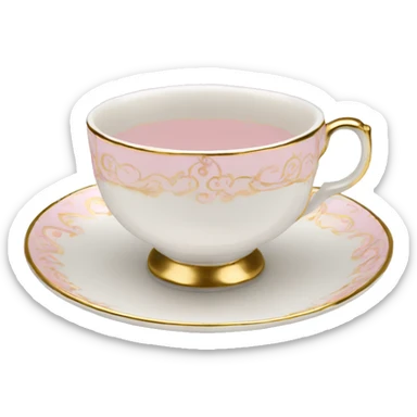 White regency tea cup on a little saucer with gold and light pink patterns sticker