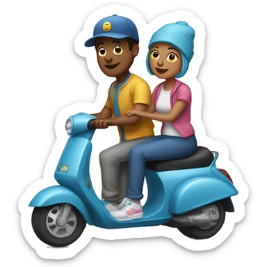 man and woman sitting on a scooter wearing   sweatpants and caps sticker