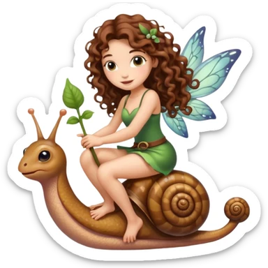 cute fairy woman long curly brown hair tattoos riding tiny snail sticker