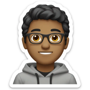 Light brown tone origin boy wearing glasses in a grey hoodie with casual black hair style with brown eye. sticker